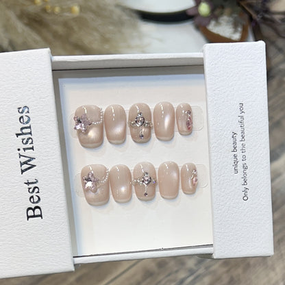 Elegant Press-On Nail Set with Floral Accents Acalora