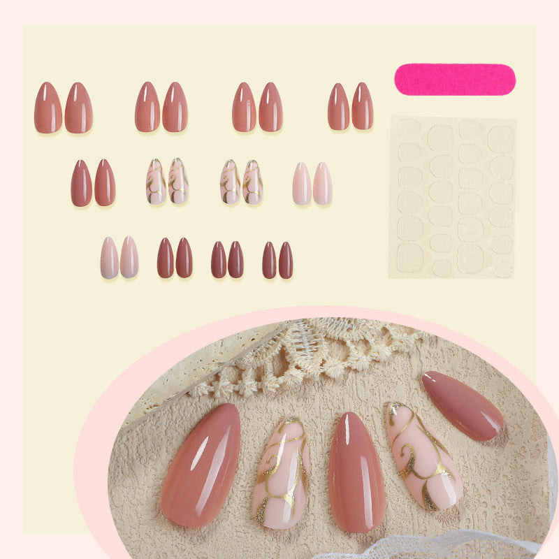 Elegant Press-On Nail Art Set with Floral and Glossy Accents Acalora