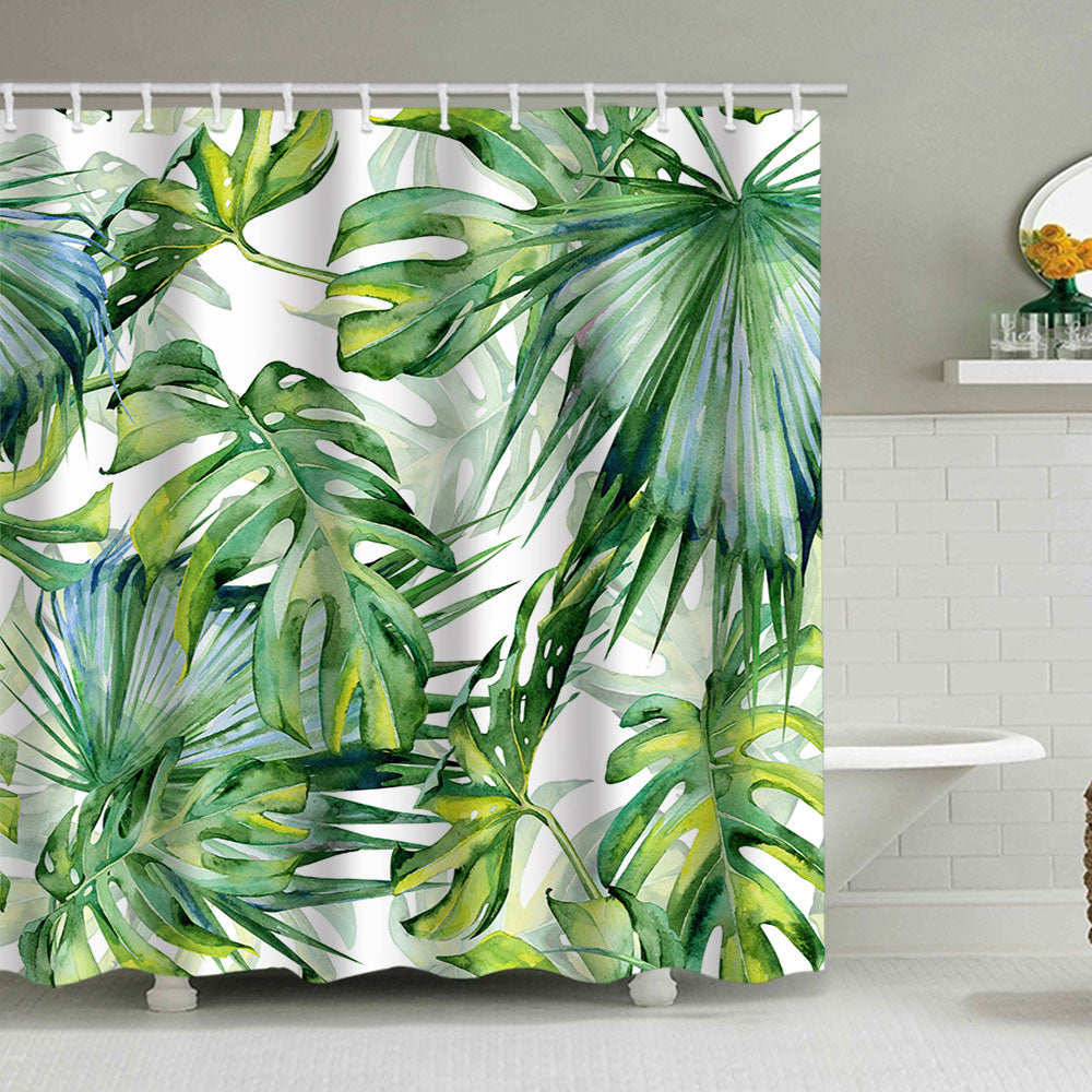 Tropical Leaf Print Shower Curtain