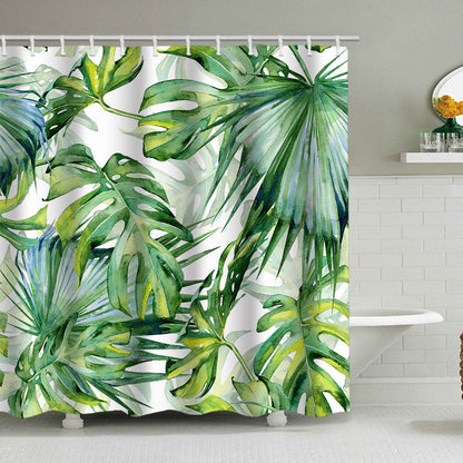 Tropical Leaf Print Shower Curtain