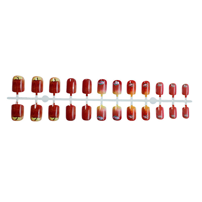 Artistic Press-On Nail Set with Unique Apple Designs Acalora