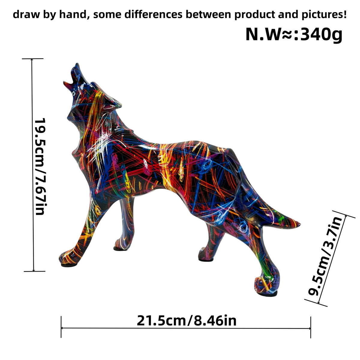 Unique wolf sculpture made of hand-painted resin Acalora
