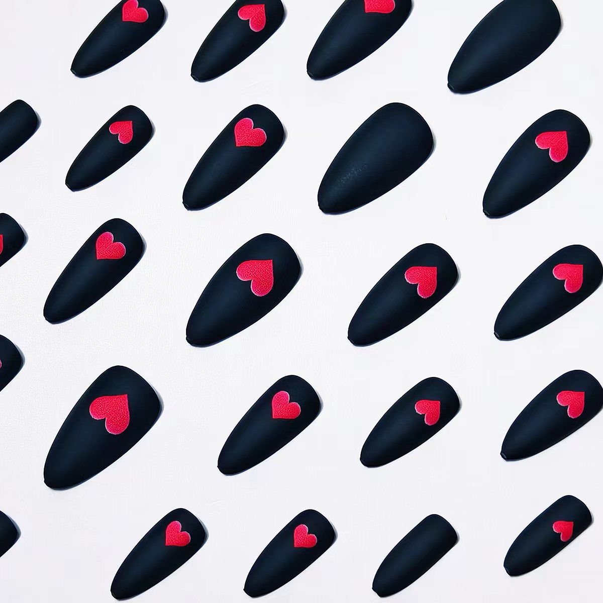 Heart-Embellished Matte Nail Art Acalora