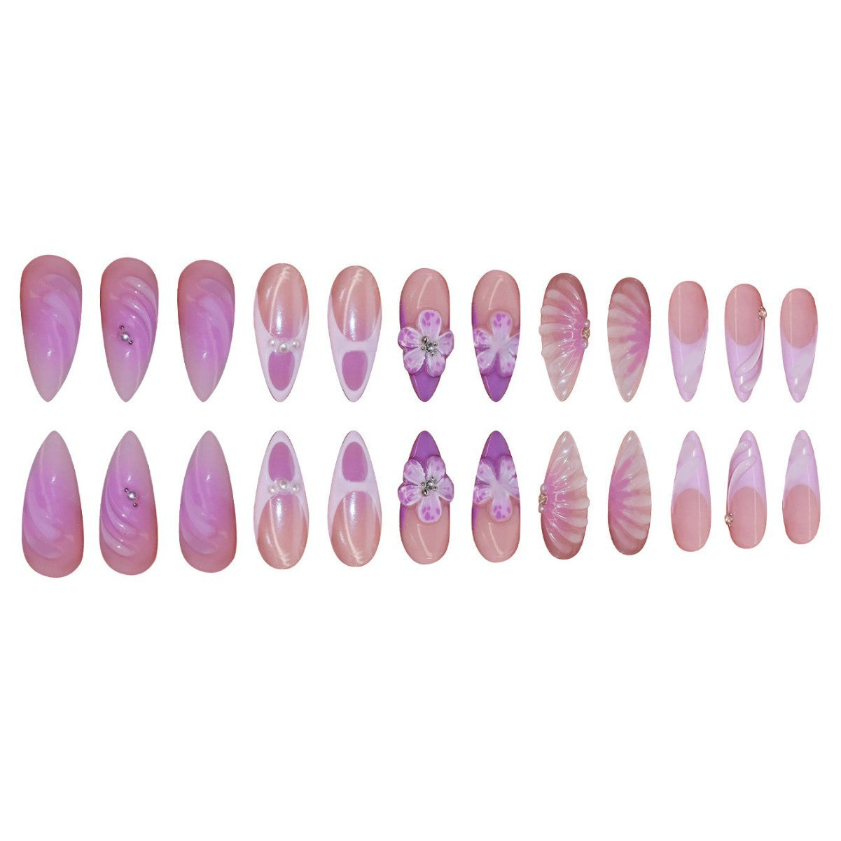 3D Decorative Floral Press-On Nail Extensions Acalora