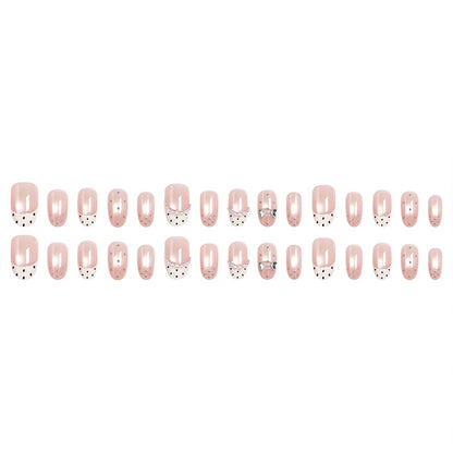 Artificial nail set with elegant French design and delicate pearl embellishments Acalora