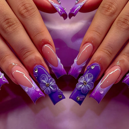 Decorative Long Press-On Nail Art Set with Floral Accents Acalora