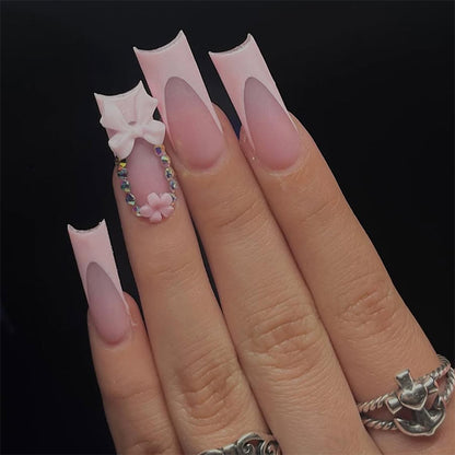 Decorative Press-On Nail Art with Floral and Bow Accents Acalora