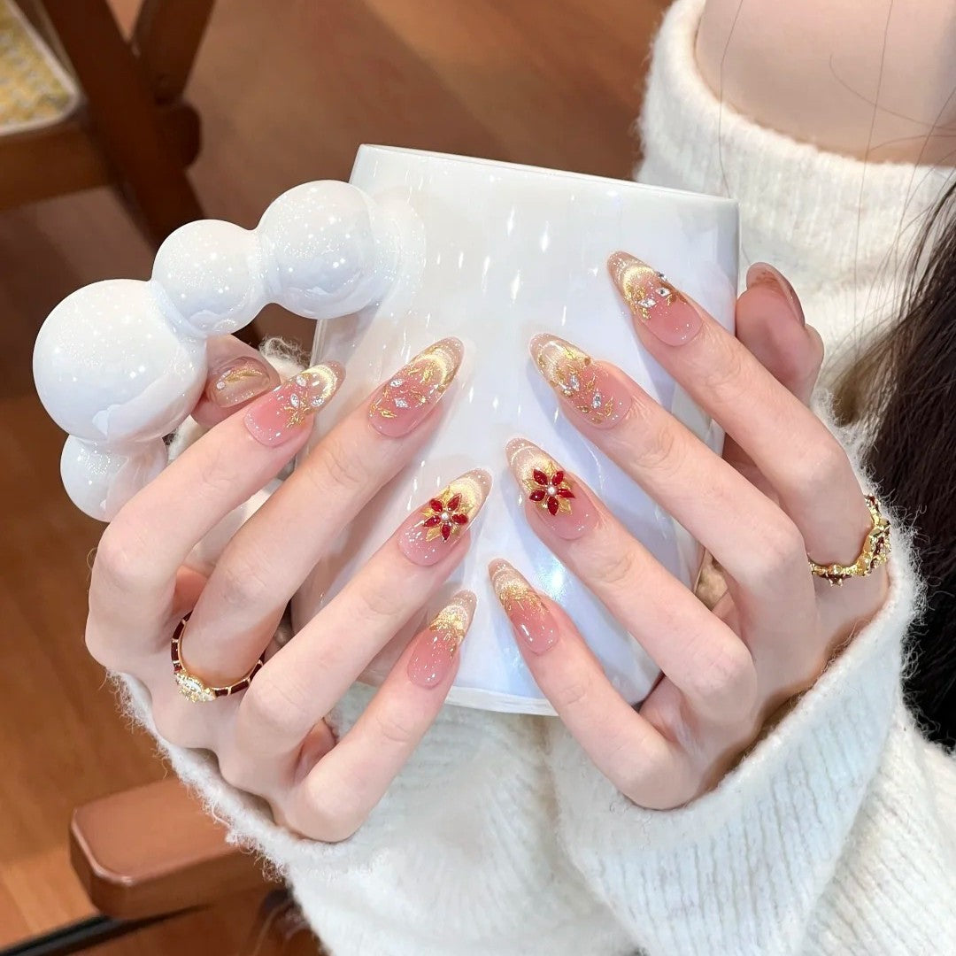 Artificial nails with elegant flower design and glitter accents Acalora