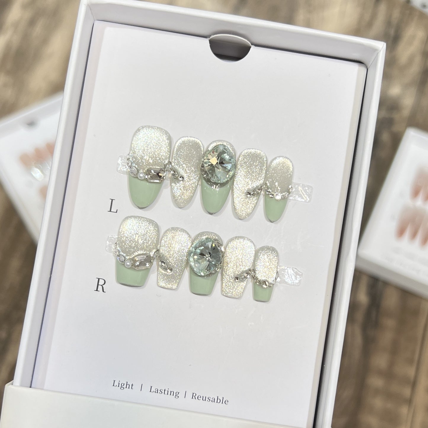 Glamorous Reusable Press-On Nail Set with Gemstone Accents Acalora