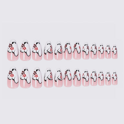 Artistic Press-On Nail Set with Floral and Ghost Design Acalora