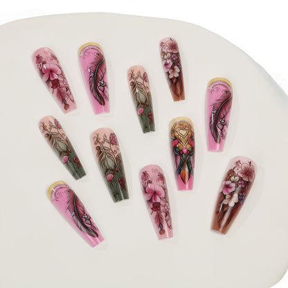 Artificial nails in floral and elegant design Acalora