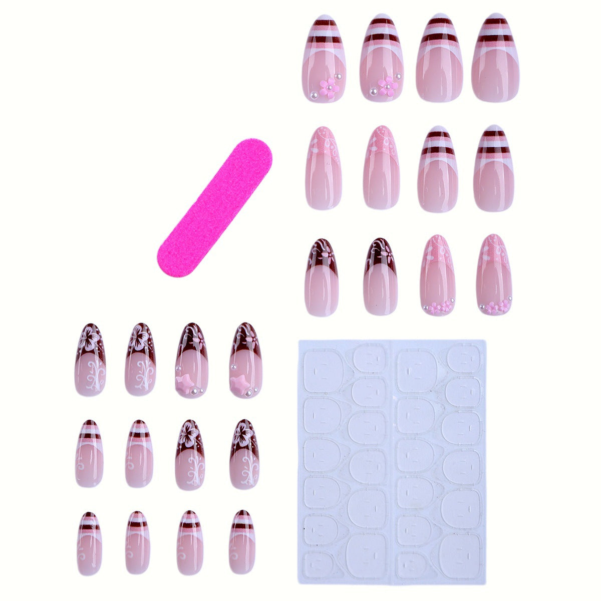 Artistic Floral Press-On Nail Enhancements Acalora