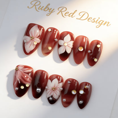 Artificial nail set with elegant rose and gold embellishments Acalora