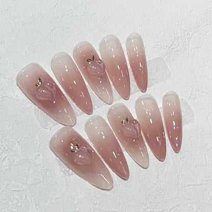 Elegant Press-On Almond Nail Set with Heart Detail Acalora