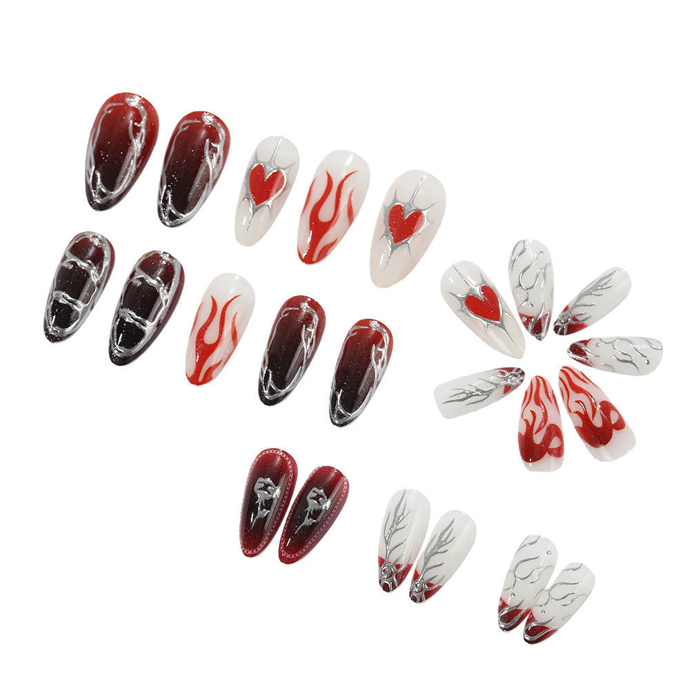 Stylish artificial nails with creative heart and flame designs Acalora