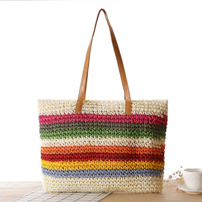 Handwoven raffia tote bag with colorful stripes Bowlift