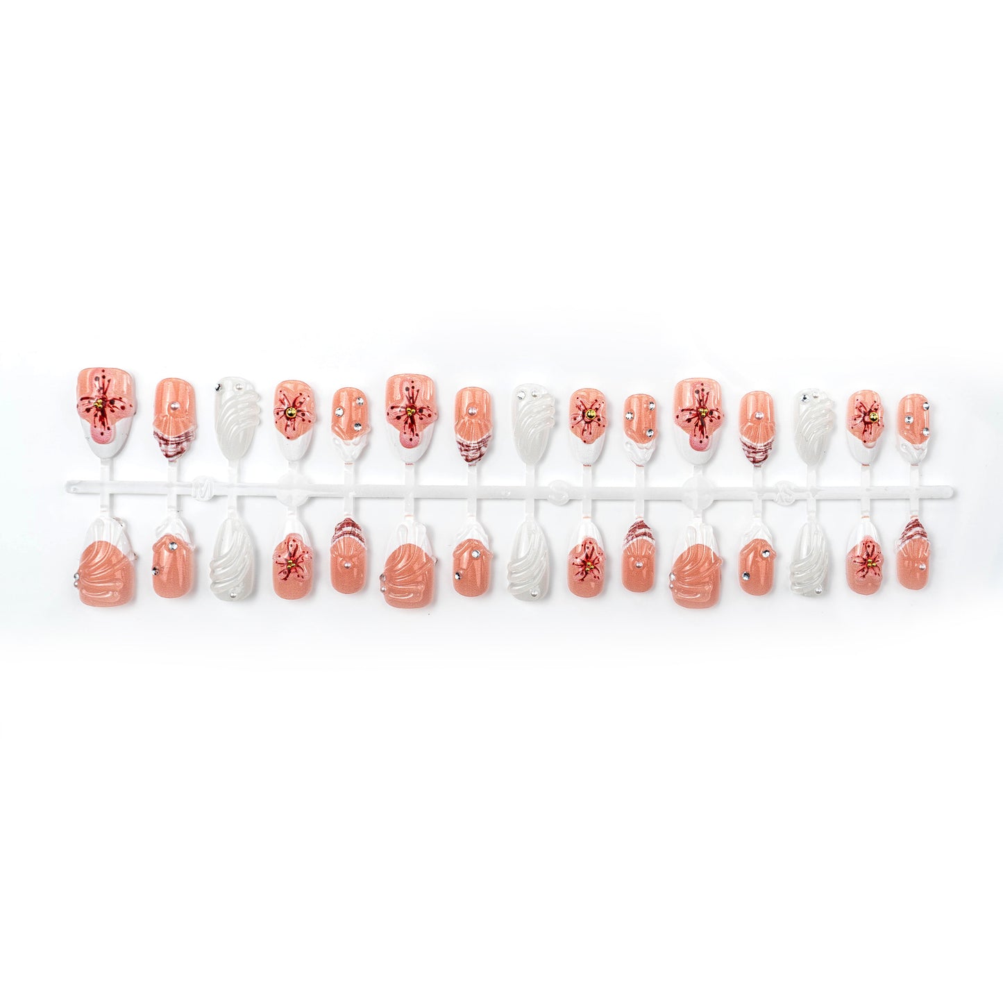 Artificial nails with handcrafted flower and glitter elements Acalora