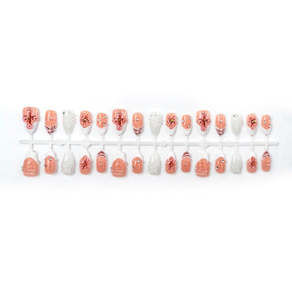 Artificial nails with handcrafted flower and glitter elements Acalora