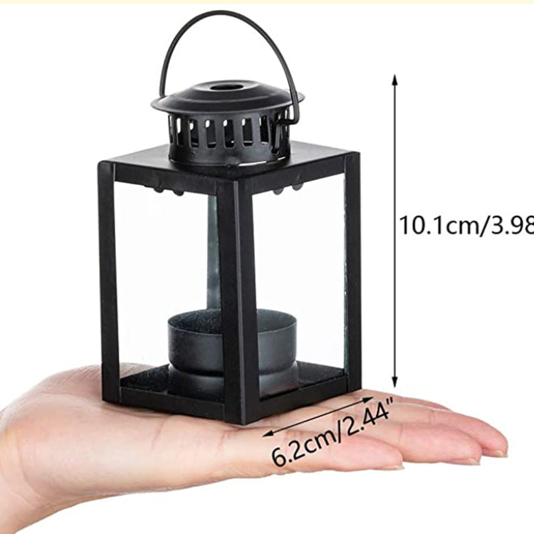 Mini Metal Tea Light Lantern with Glass Panels and Foldable Carry Handle Acalora