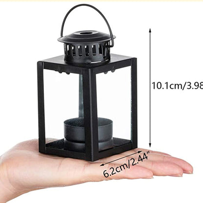 Mini Metal Tea Light Lantern with Glass Panels and Foldable Carry Handle Acalora