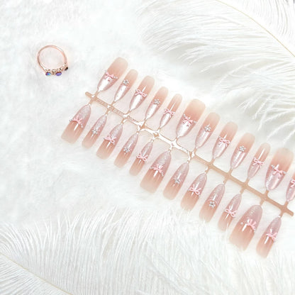 Artificial nails with elegant glitter and bow design Acalora