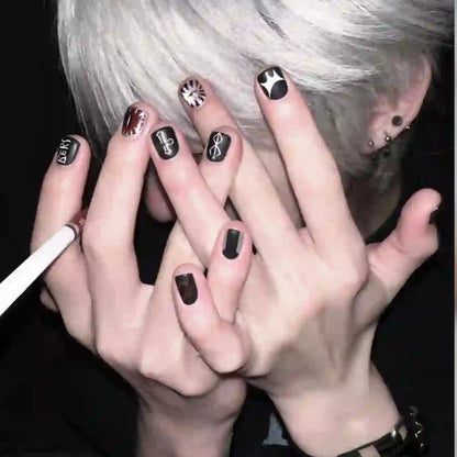 Artistic Black Themed Press-On Nail Set Acalora