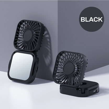 Unisex nan compact foldable clip on handheld desk fan with built in mirror adjustable tilt and USB rechargeable battery Bowlift