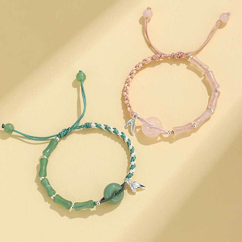 Adjustable Gemstone and Leaf Charm Bracelet Acalora