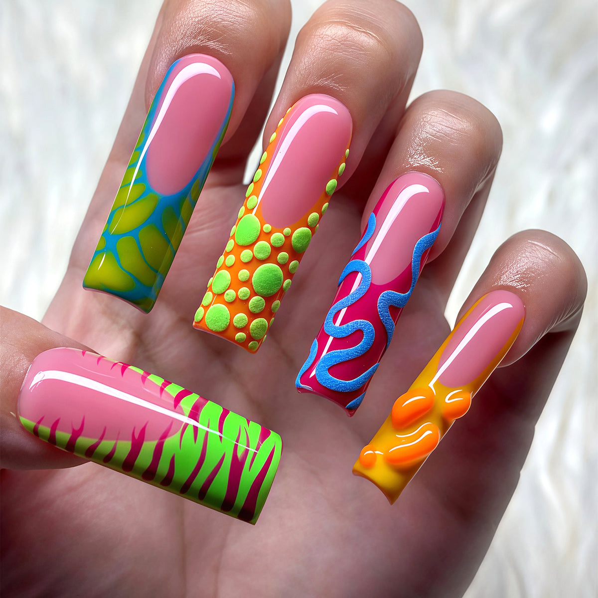 Vibrant Abstract Nail Art Tips Acalora