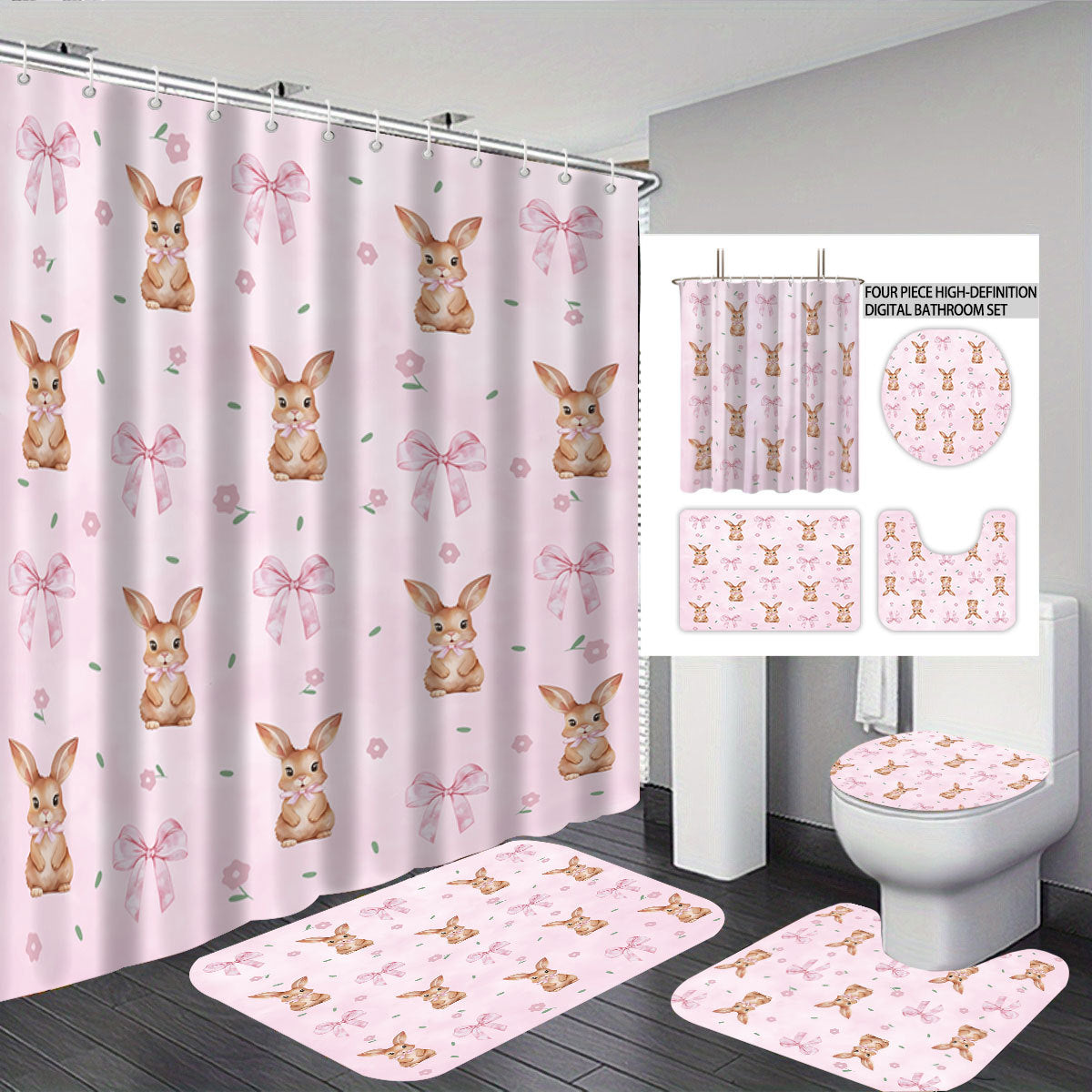 Bunny-Themed Digital Bathroom Decor Set