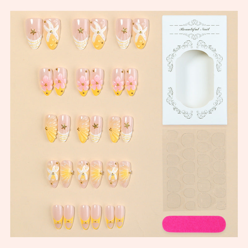 Artistic Press-On Nail Set with Floral and Decorative Designs Acalora