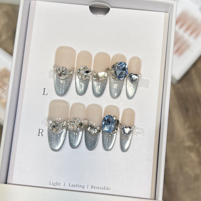 Decorative Stiletto Press-On Nails with Crystal Accents Acalora