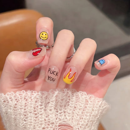 Artistic Press-On Nail Set with Unique Graphic Designs Acalora