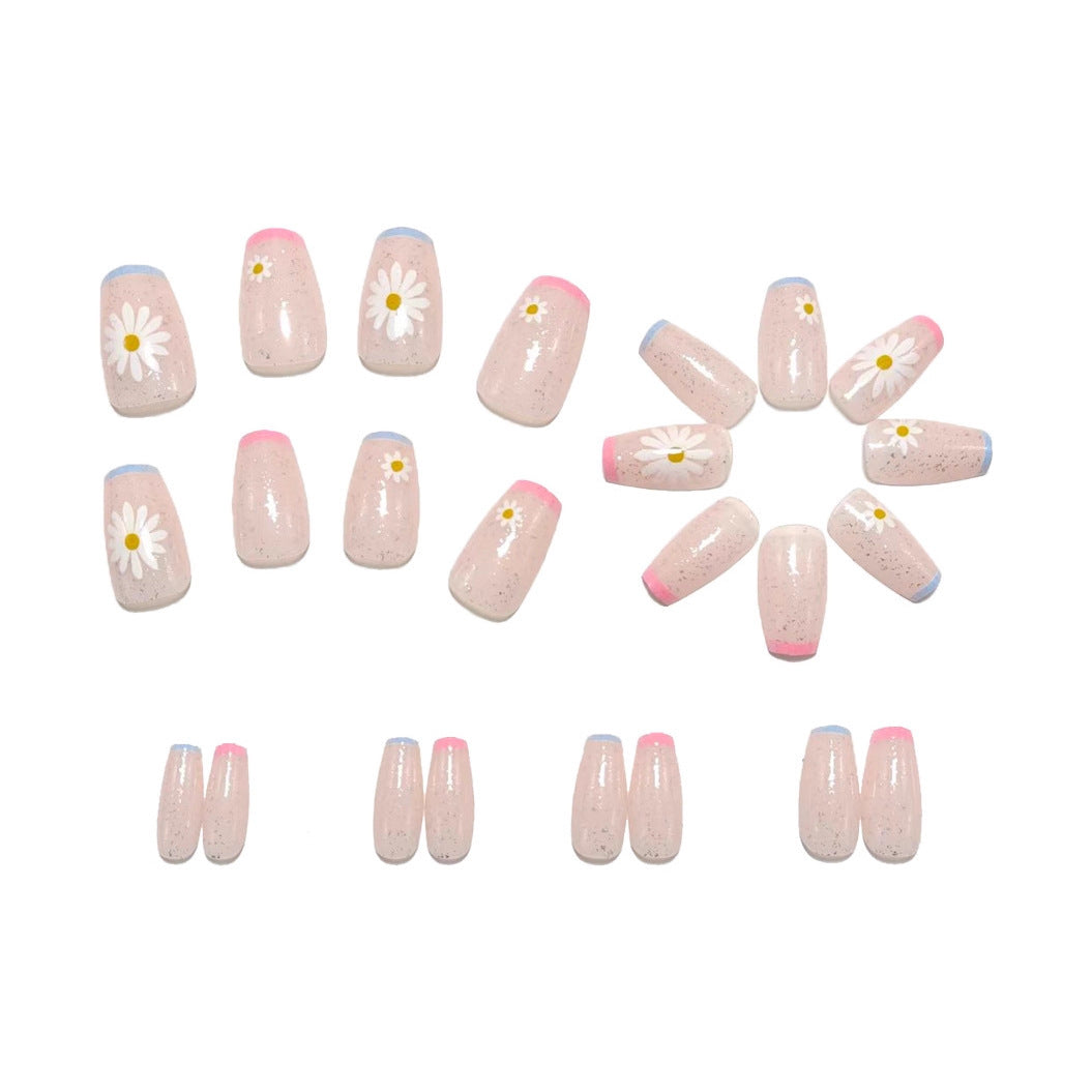 Artificial nails with delicate floral patterns and glitter effect Acalora