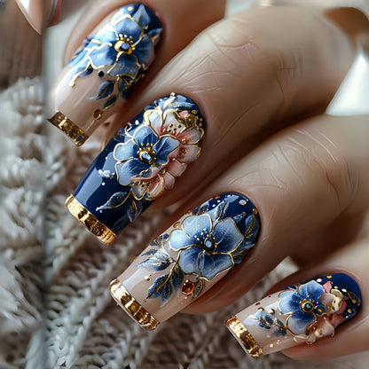 Artificial nails with floral and glamorous 3D applications Acalora