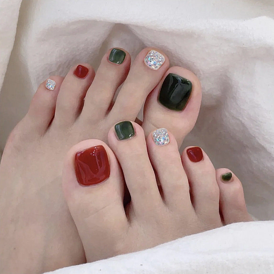 Premium Decorative Press-On Toenails with Crystal Accents Acalora