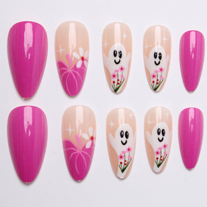 Artificial nail set with charming ghost and flower motifs Acalora