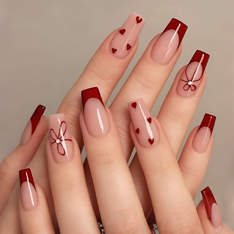 Decorative Heart Pattern Press-On Nails Acalora