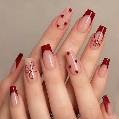 Decorative Heart Pattern Press-On Nails Acalora