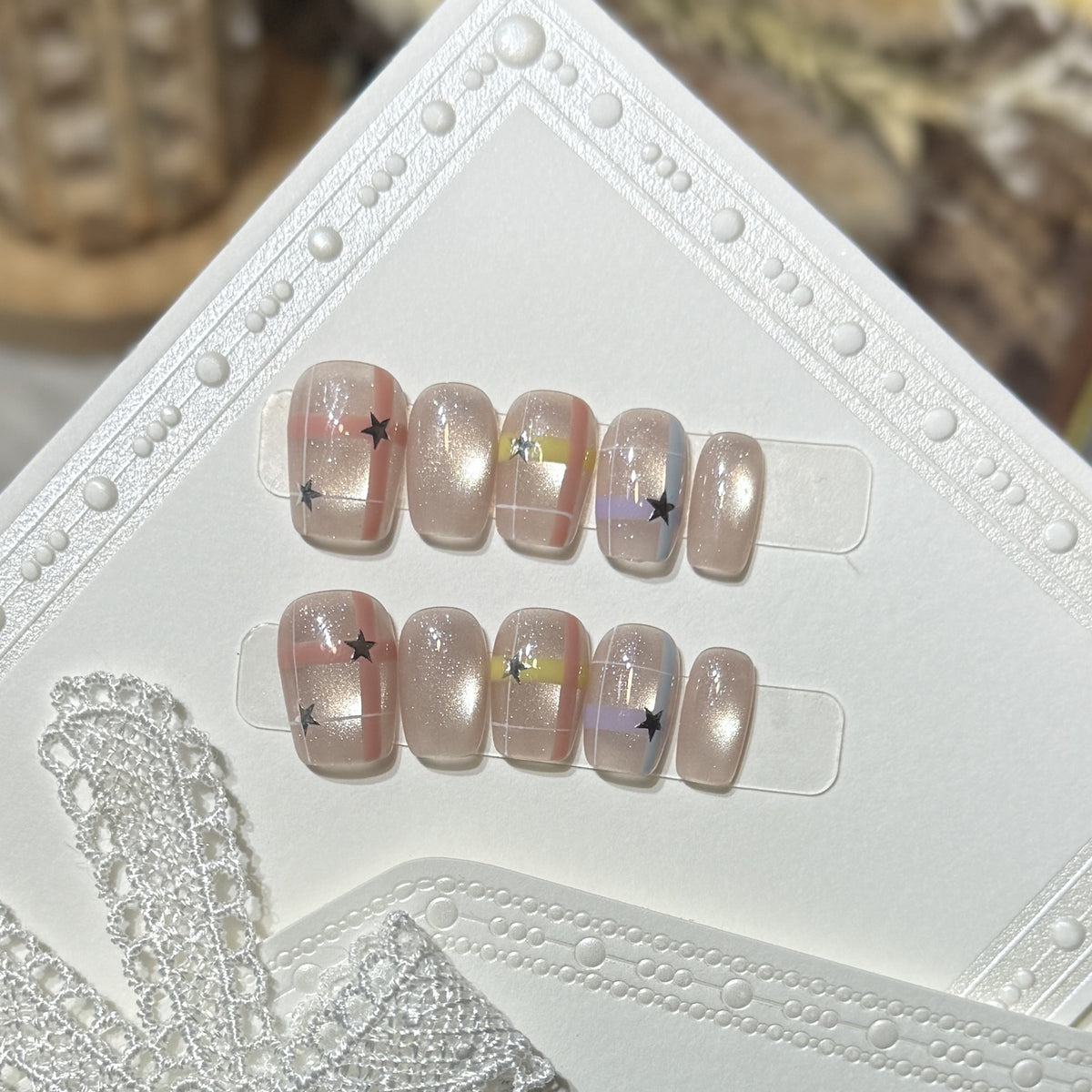 Decorative Star Pattern Press-On Nails Acalora