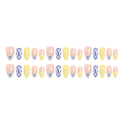 Artificial nail set with creative lemon and flower patterns Acalora