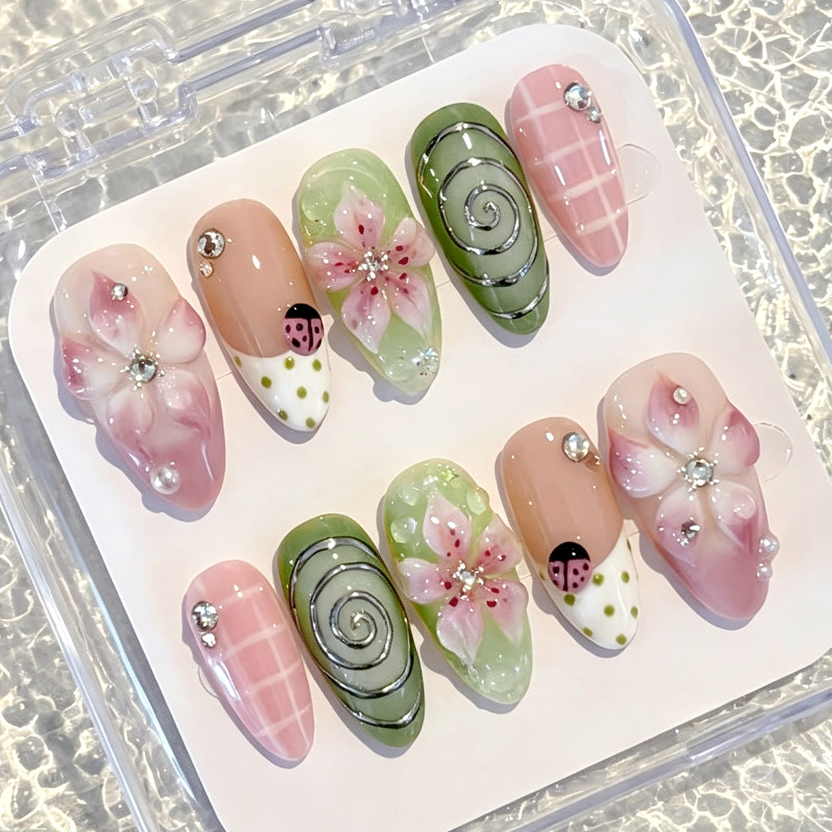 Artistic Floral Design Press-On Nail Set Acalora