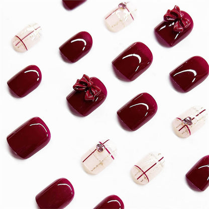 Decorative Press-On Nail Art Set with 3D Bow Accents Acalora