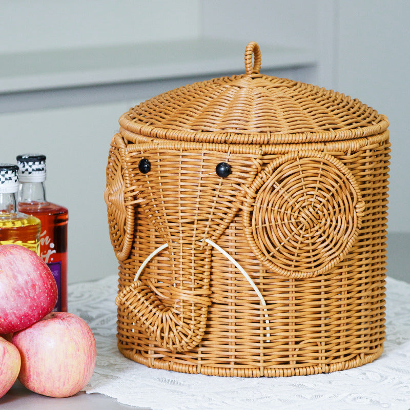 Elephant-Shaped Woven Storage Basket Acalora