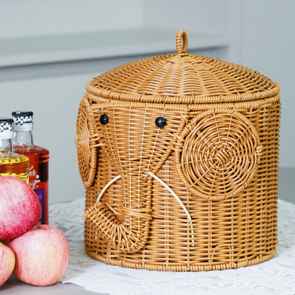 Elephant-Shaped Woven Storage Basket Acalora