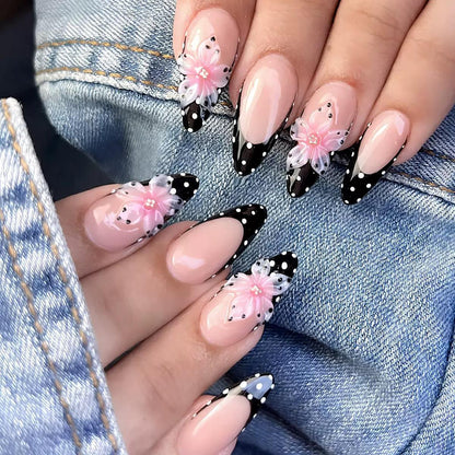 Artistic Press-On Nail Set with Floral Design Acalora