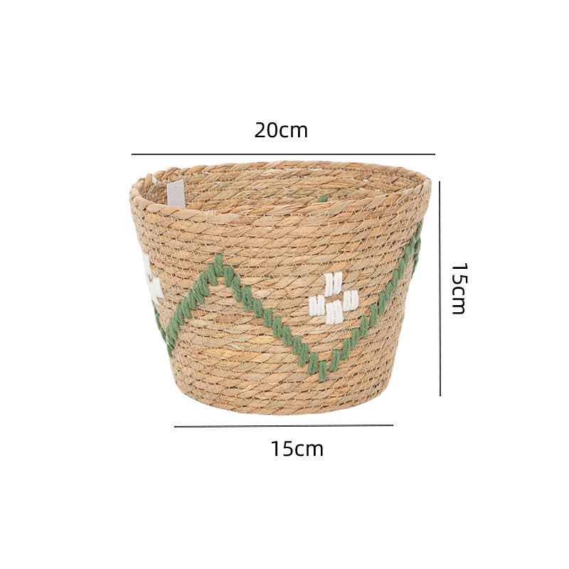 Handwoven storage basket with colorful accents Acalora