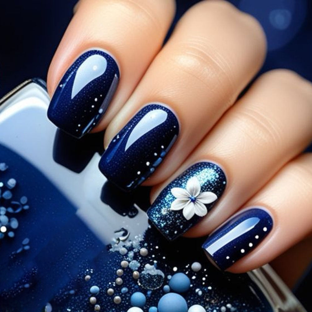 Artificial nails with floral 3D design and glitter effects Acalora