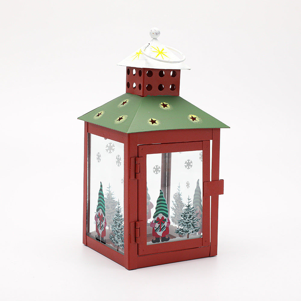 Decorative Holiday Gnome Lantern with Star-Cut Roof and Glass Panel Candle Holder Acalora