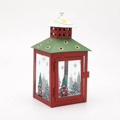 Decorative Holiday Tea Light Lantern with Glass Pane Gnome & Pine Motif Acalora